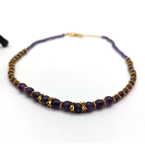 Stauer Genuine Amethyst Beaded Necklace Graduated with Gold Plated Spacers - Picture 10 of 12